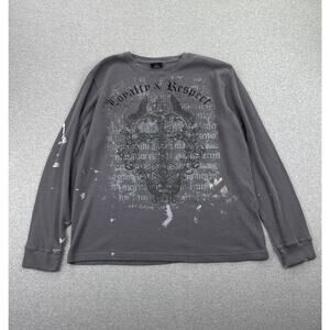 Vintage Y2K MMA Elite Shirt Mens 2XL Waffle Knit Long Sleeve Graphic Crew Gray